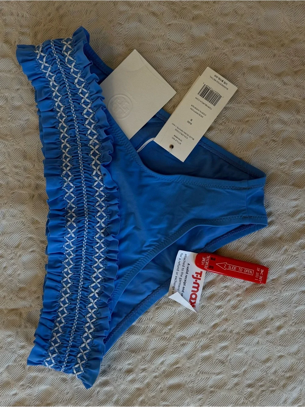 Tory Burch Blue with White Smocked Ruffle Bikini Bottom